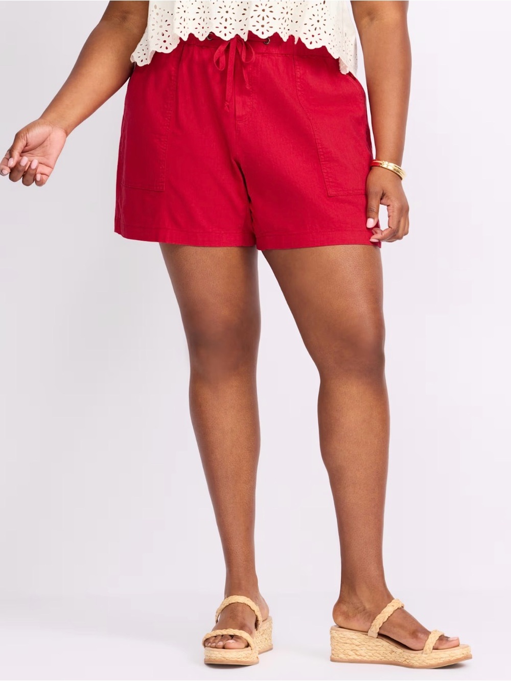 Kut From The Kloth Katana Linen High Rise Short Drawstring Shorts Red 1X NWT